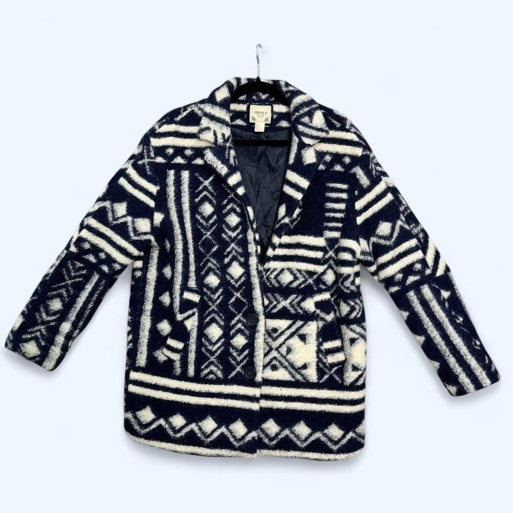 Forever 21 Aztec Tribal Wool Blend Jacket Sz M Navajo Western Cozy Indie Sleeze